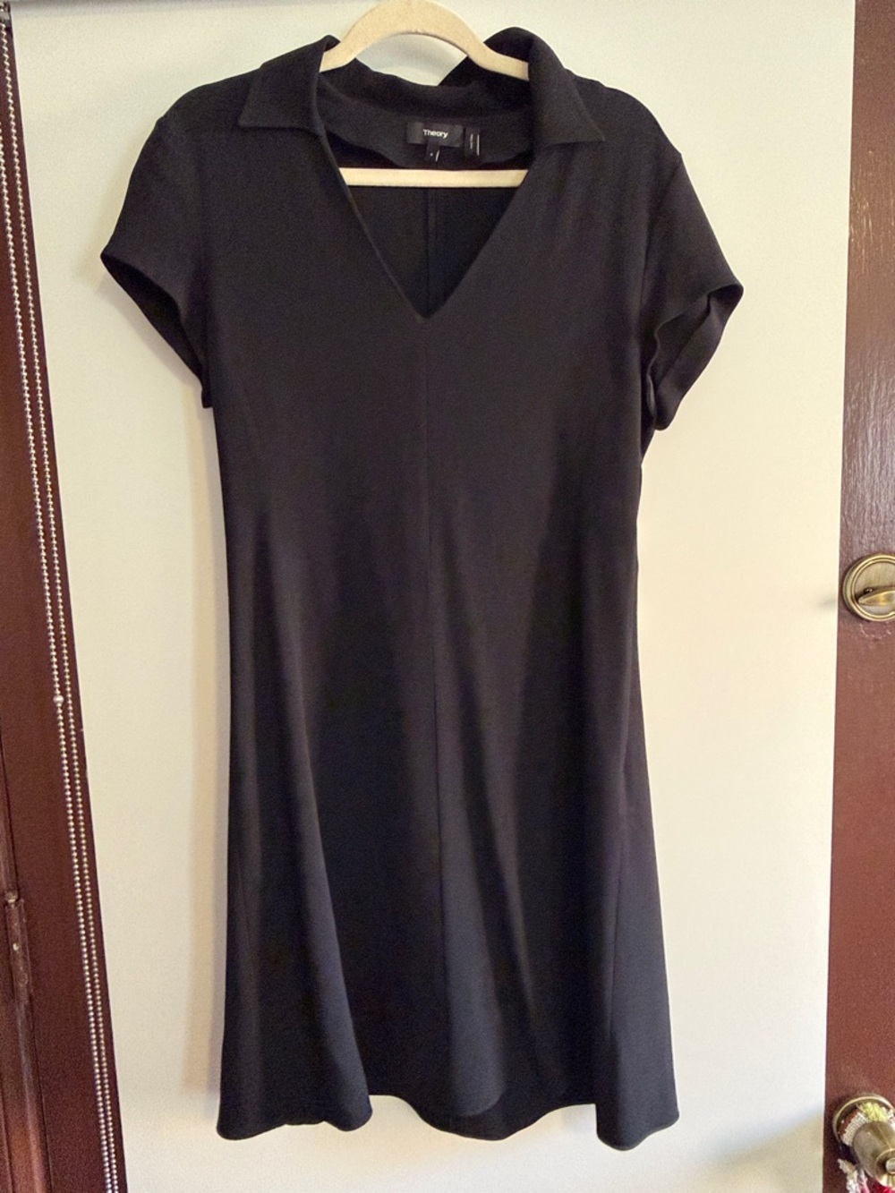 Theory Black Short-Sleeve V-Neck Polo Dress